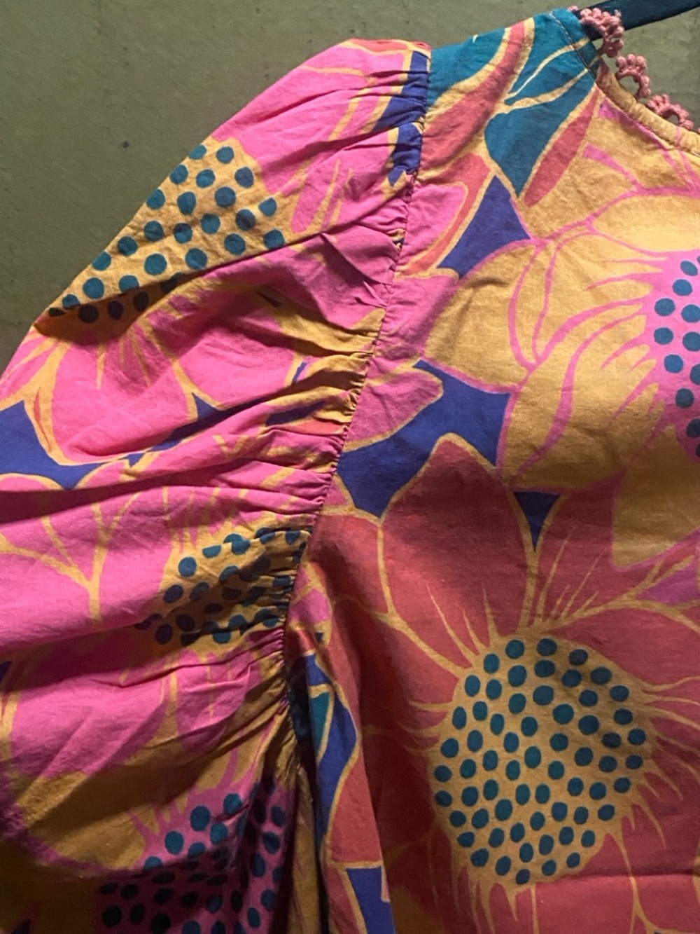 Anthropologie Pink & Orange Floral Puff-Sleeve Blouse - Picture 4 of 8
